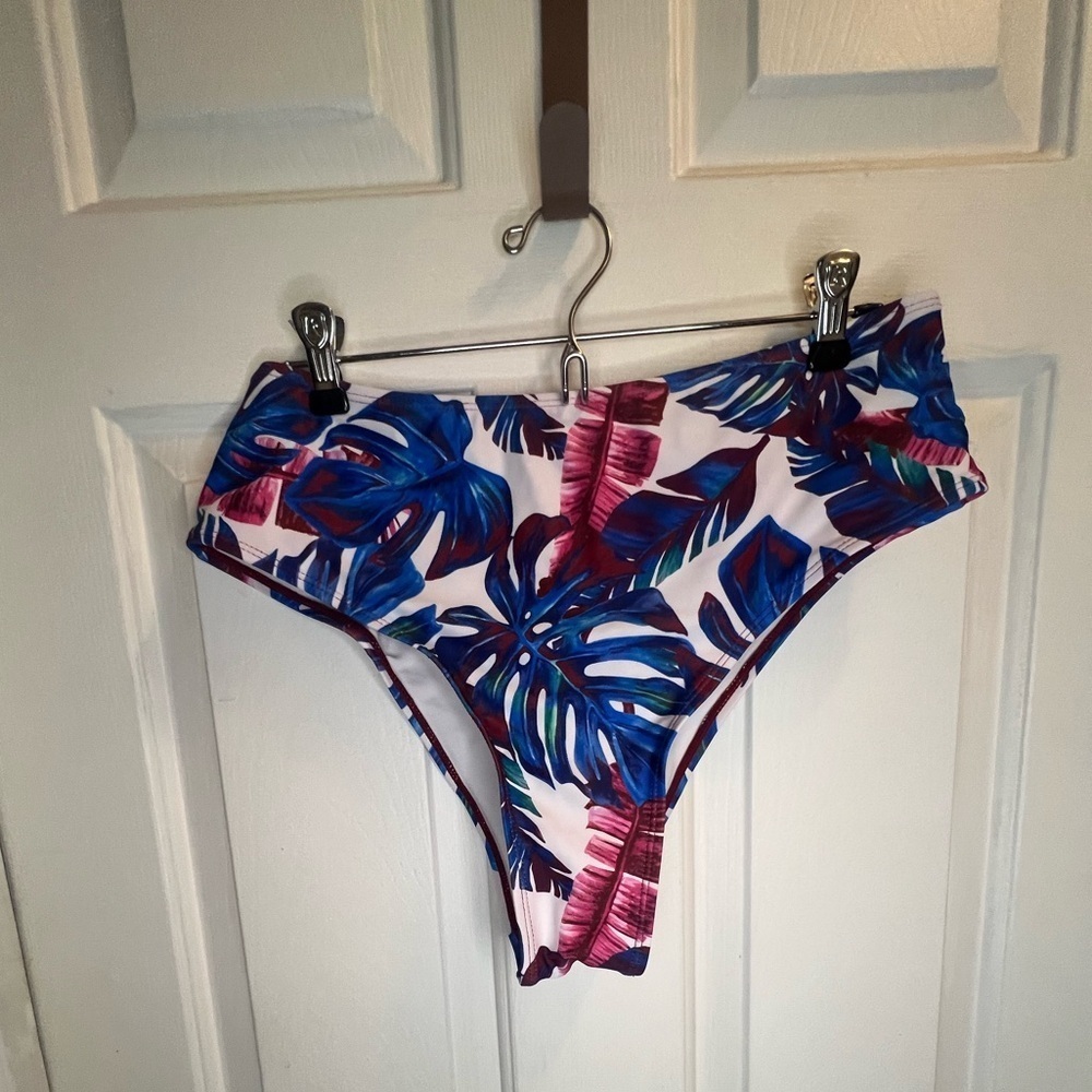Tropical Print High-Waisted Bikini Bottom